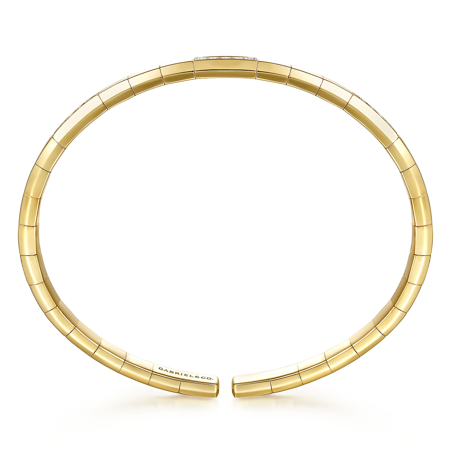 Demure - 14K Yellow Gold Cuff Bracelet with Diamond Pave Stations - 0.26 ct - Shot 3