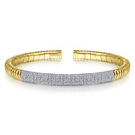 Demure - 14K Yellow Gold Cuff Bracelet with Diamond Pave Station