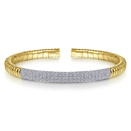 Demure - 14K Yellow Gold Cuff Bracelet with Diamond Pave Station