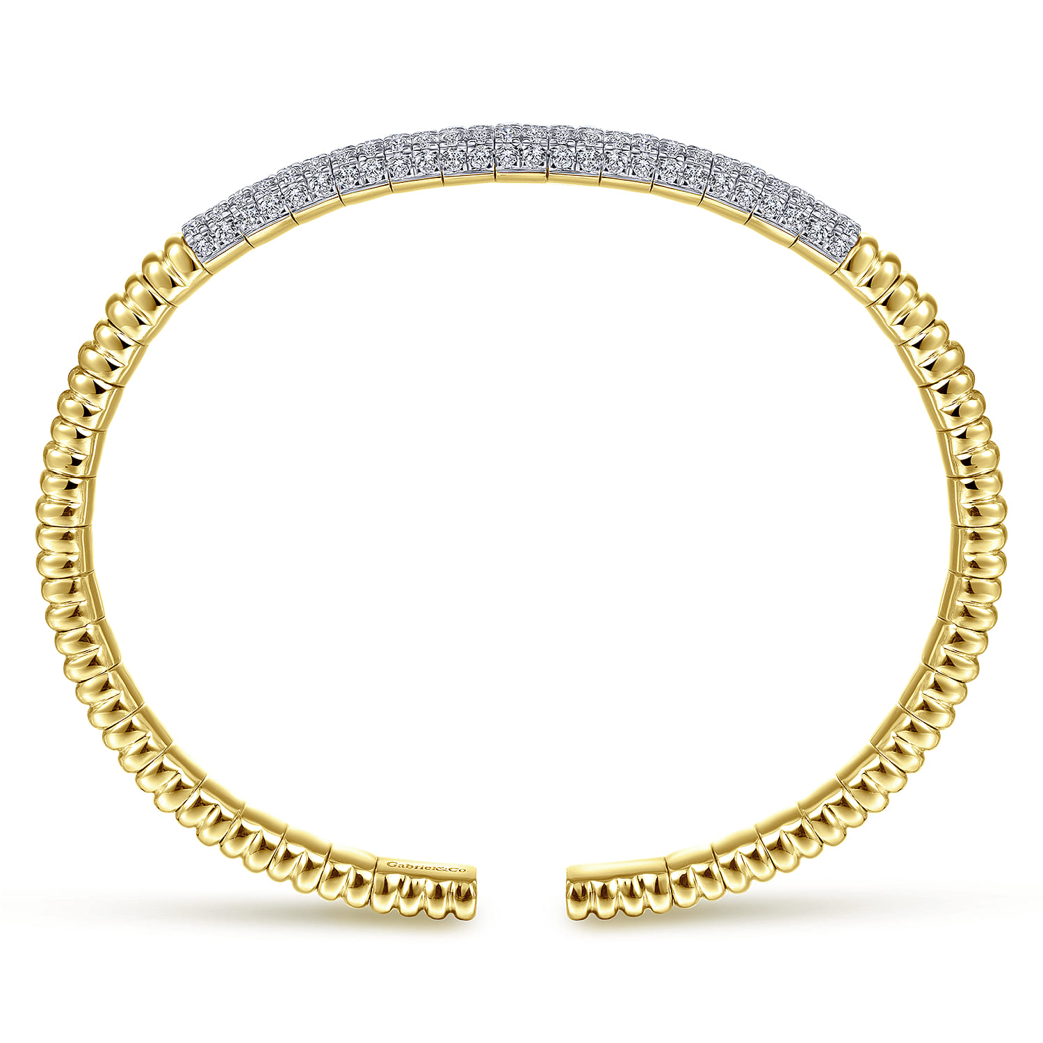 Demure - 14K Yellow Gold Cuff Bracelet with Diamond Pave Station - 1.65 ct - Shot 3