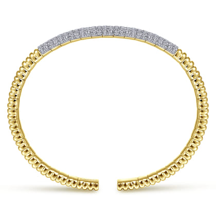 Demure - 14K Yellow Gold Cuff Bracelet with Diamond Pave Station