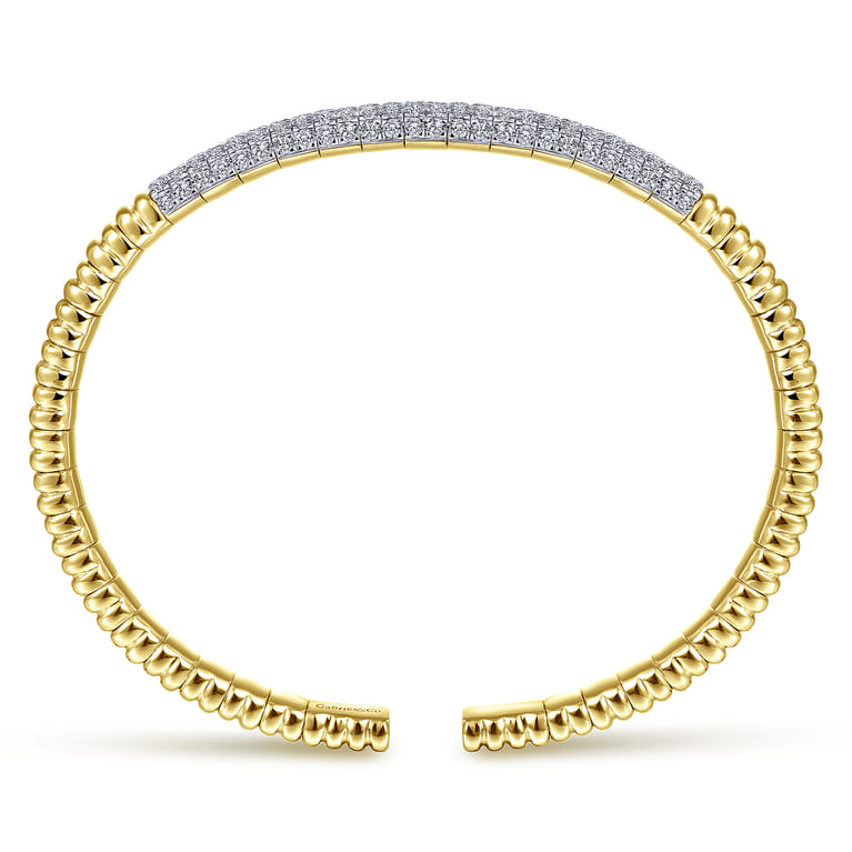 Demure - 14K Yellow Gold Cuff Bracelet with Diamond Pave Station - 1.65 ct - Shot 3