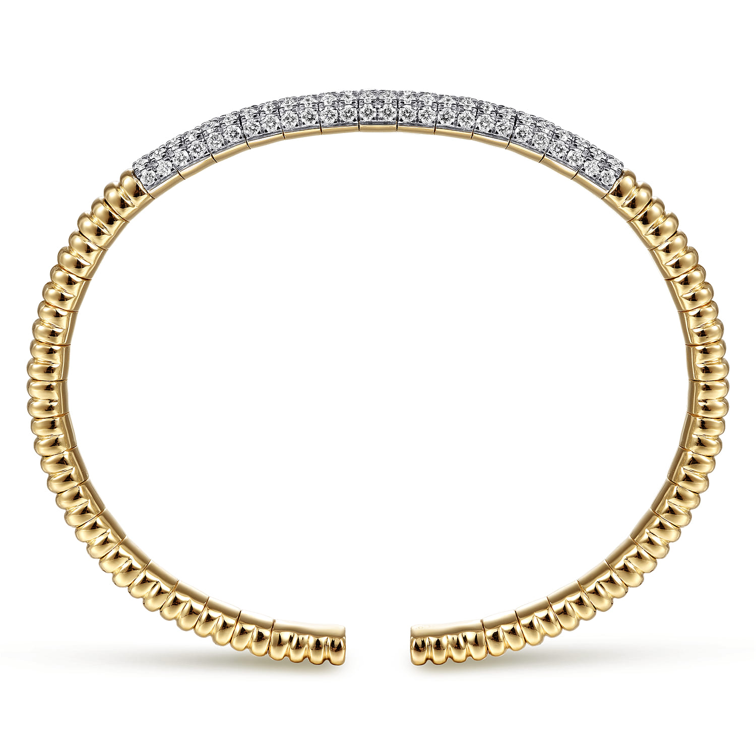 Demure - 14K Yellow Gold Cuff Bracelet with Diamond Pave Station - 1.85 ct - Shot 3