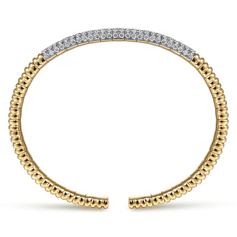 Demure - 14K Yellow Gold Cuff Bracelet with Diamond Pave Station - 1.85 ct - Shot 3