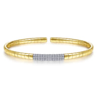 Demure - 14K Yellow Gold Cuff Bracelet with Pave Diamond Bar