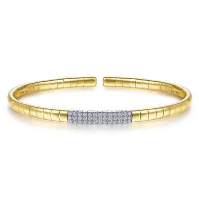 Demure - 14K Yellow Gold Cuff Bracelet with Pave Diamond Bar
