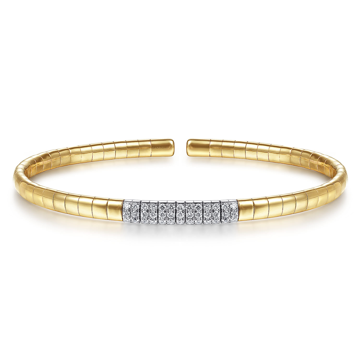 Demure - 14K Yellow Gold Cuff Bracelet with Pave Diamond Bar - 0.33 ct - Shot 1