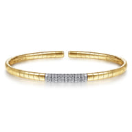 Demure - 14K Yellow Gold Cuff Bracelet with Pave Diamond Bar
