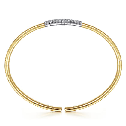 Demure - 14K Yellow Gold Cuff Bracelet with Pave Diamond Bar