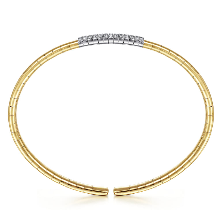 Demure - 14K Yellow Gold Cuff Bracelet with Pave Diamond Bar - 0.33 ct - Shot 3