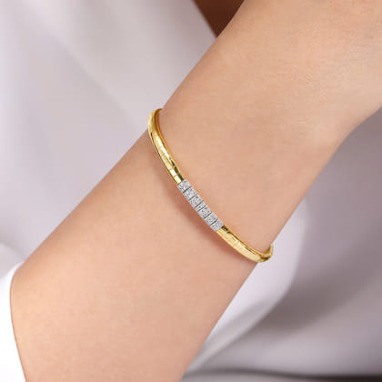 Demure - 14K Yellow Gold Cuff Bracelet with Pave Diamond Bar