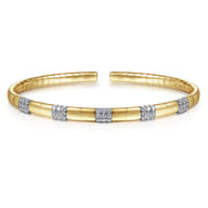 Demure - 14K Yellow Gold Cuff Bracelet with Pave Diamond Stations