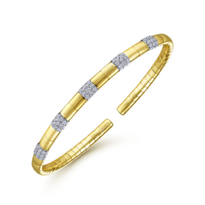 Demure - 14K Yellow Gold Cuff Bracelet with Pave Diamond Stations