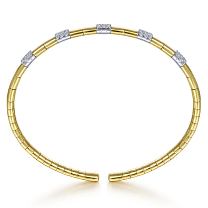 Demure - 14K Yellow Gold Cuff Bracelet with Pave Diamond Stations
