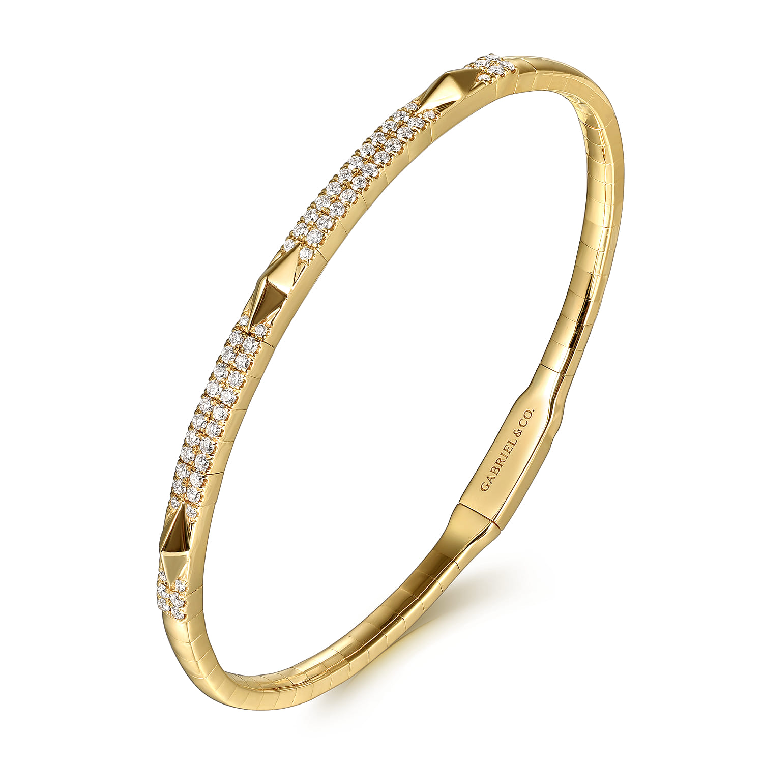Demure - 14K Yellow Gold Diamond Bangle with Pyramid Rhombus Stations - 0.5 ct - Shot 2