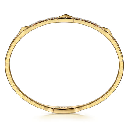 Demure - 14K Yellow Gold Diamond Bangle with Pyramid Rhombus Stations