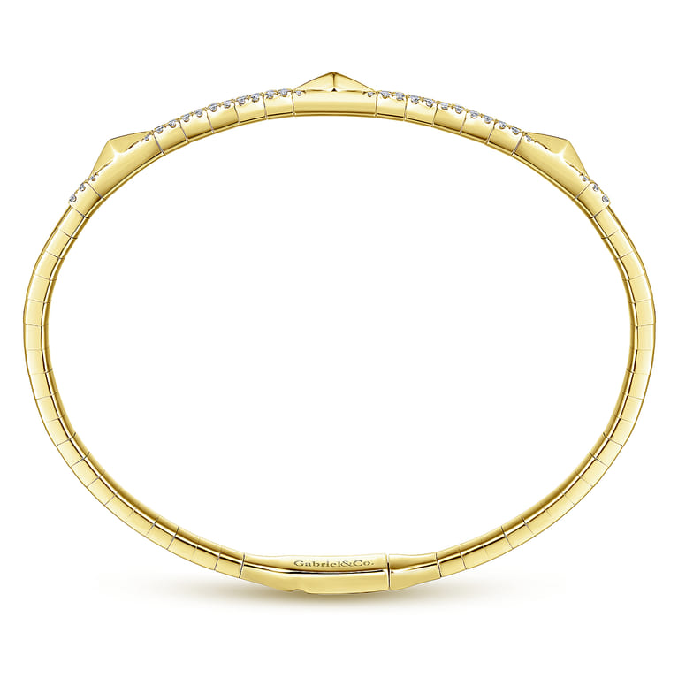 Demure - 14K Yellow Gold Diamond Bangle with Pyramid Rhombus Stations - 0.6 ct - Shot 3