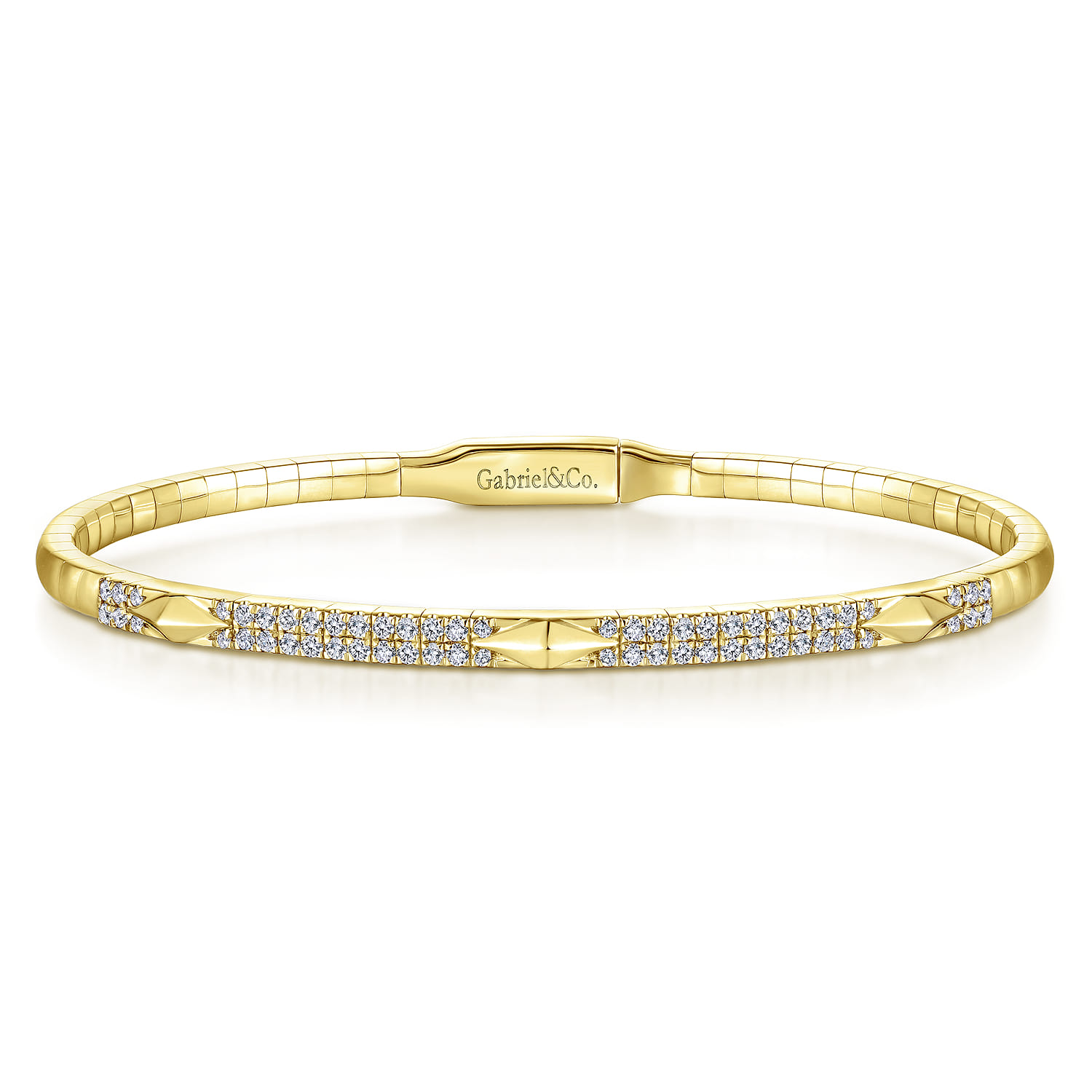 Demure - 14K Yellow Gold Diamond Bangle with Pyramid Rhombus Stations - 0.5 ct - Shot 1