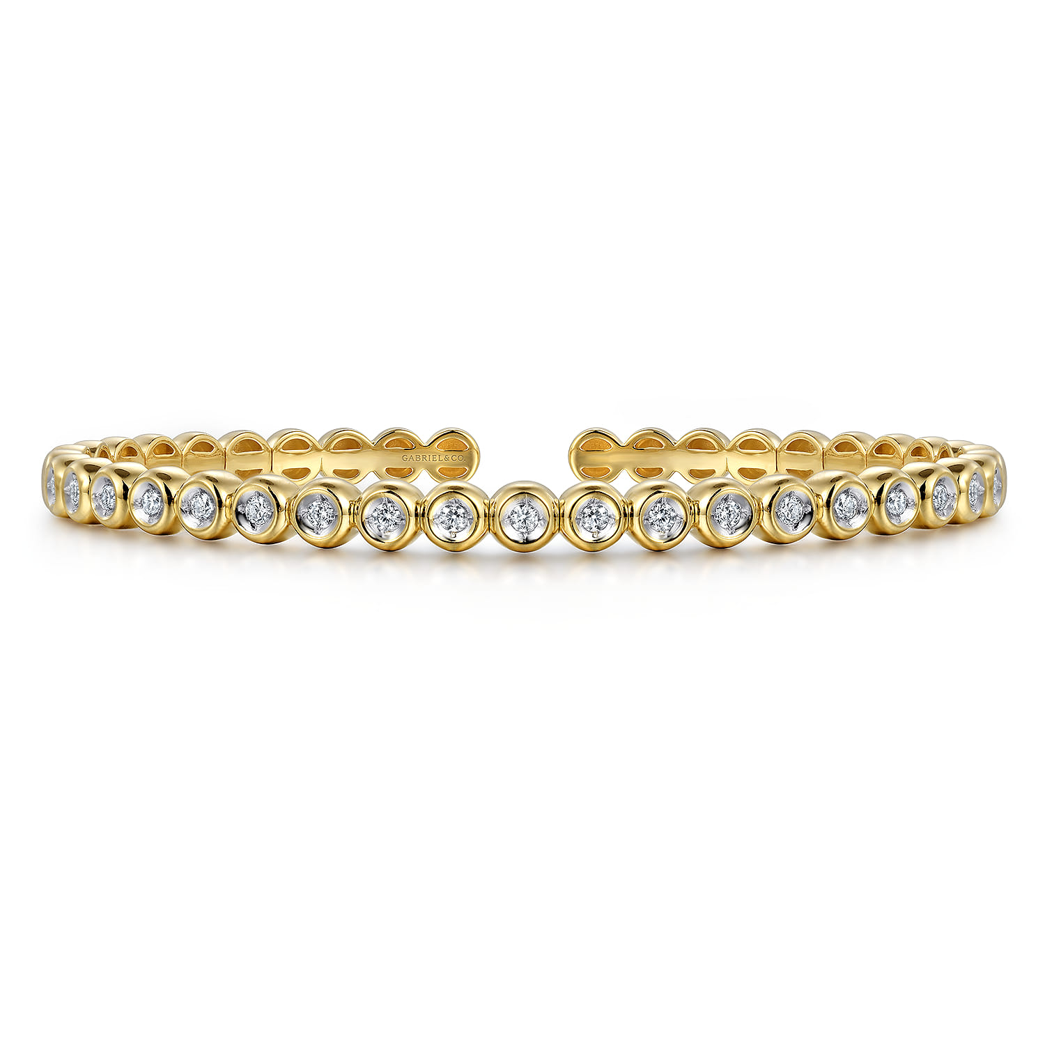 Demure - 14K Yellow Gold Diamond Station Open Bangle - 0.4 ct - Shot 1