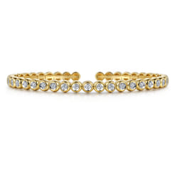 Demure - 14K Yellow Gold Diamond Station Open Bangle