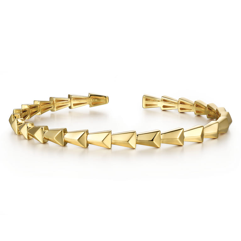 Demure - 14K Yellow Gold Geometric Open Bangle - Shot 1