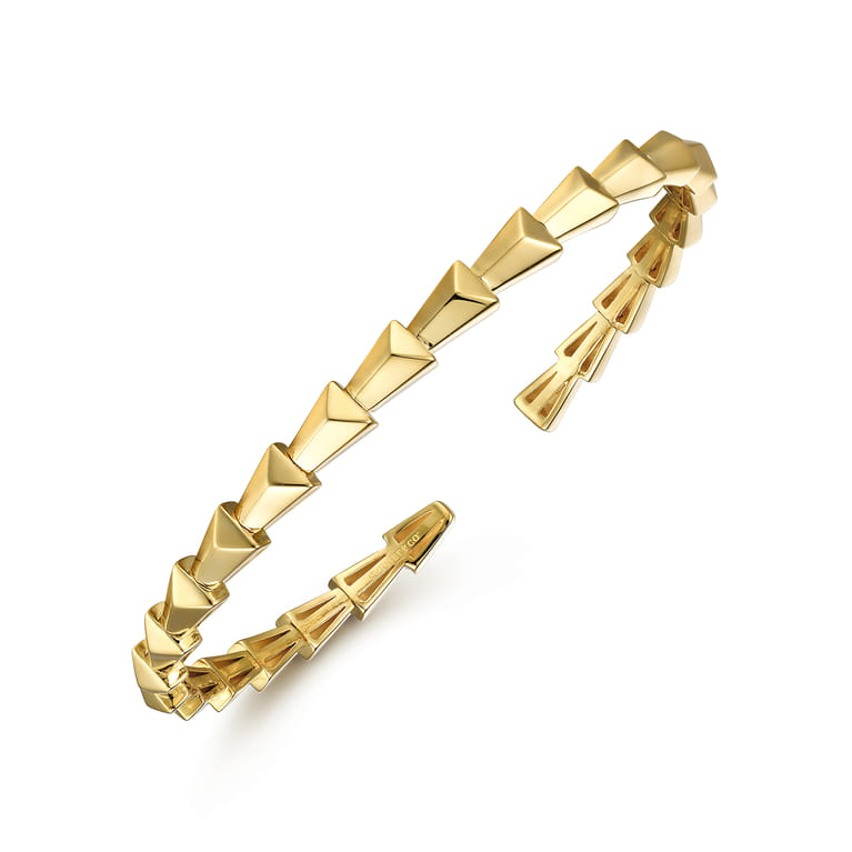 Demure - 14K Yellow Gold Geometric Open Bangle - Shot 2