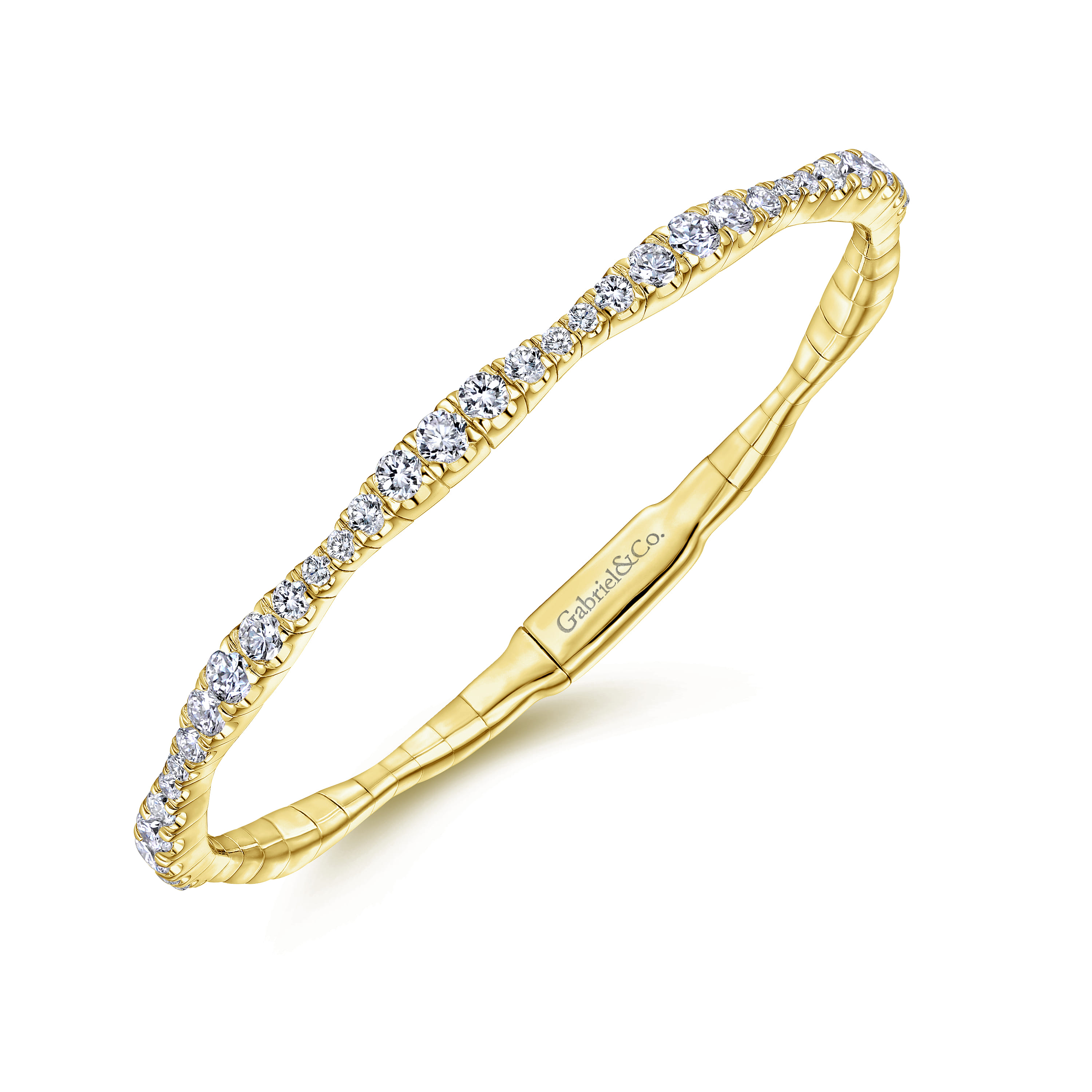 Demure - 14K Yellow Gold Graduating Diamond Station Bangle - 2.15 ct - Shot 2