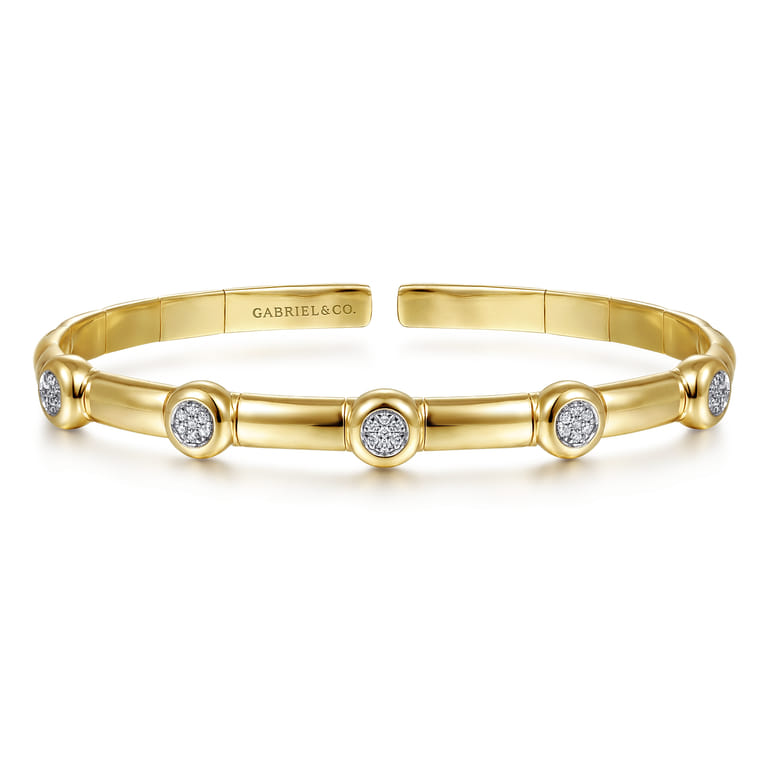 Demure - 14K Yellow Gold Open Bangle Bracelet with Diamond Stations - 0.18 ct - Shot 1