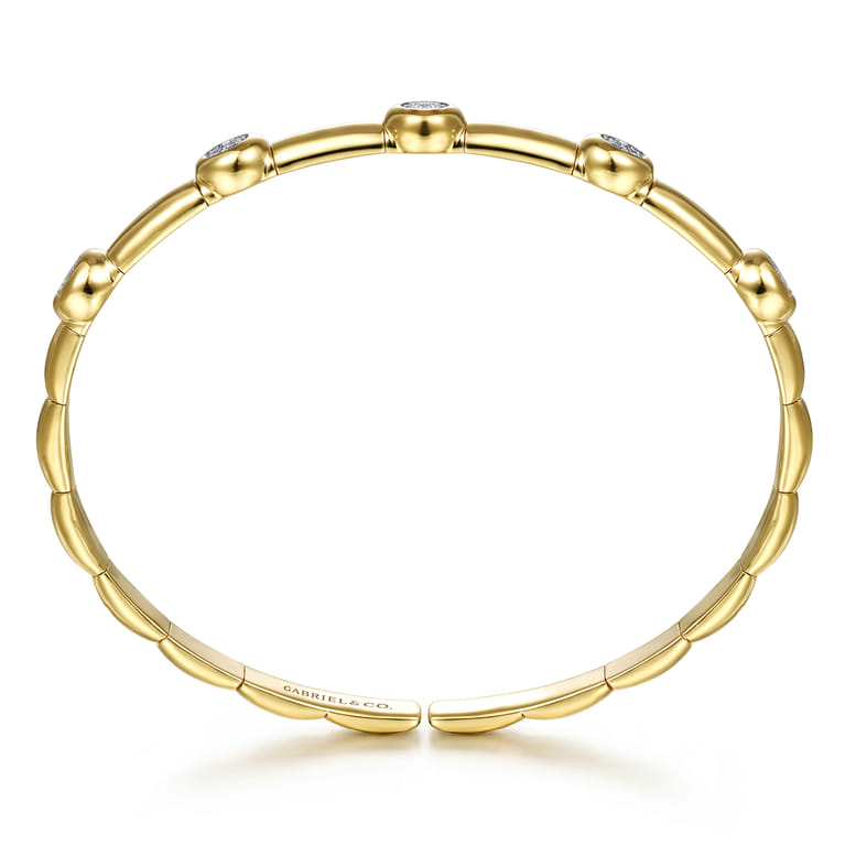 Demure - 14K Yellow Gold Open Bangle Bracelet with Diamond Stations - 0.18 ct - Shot 3