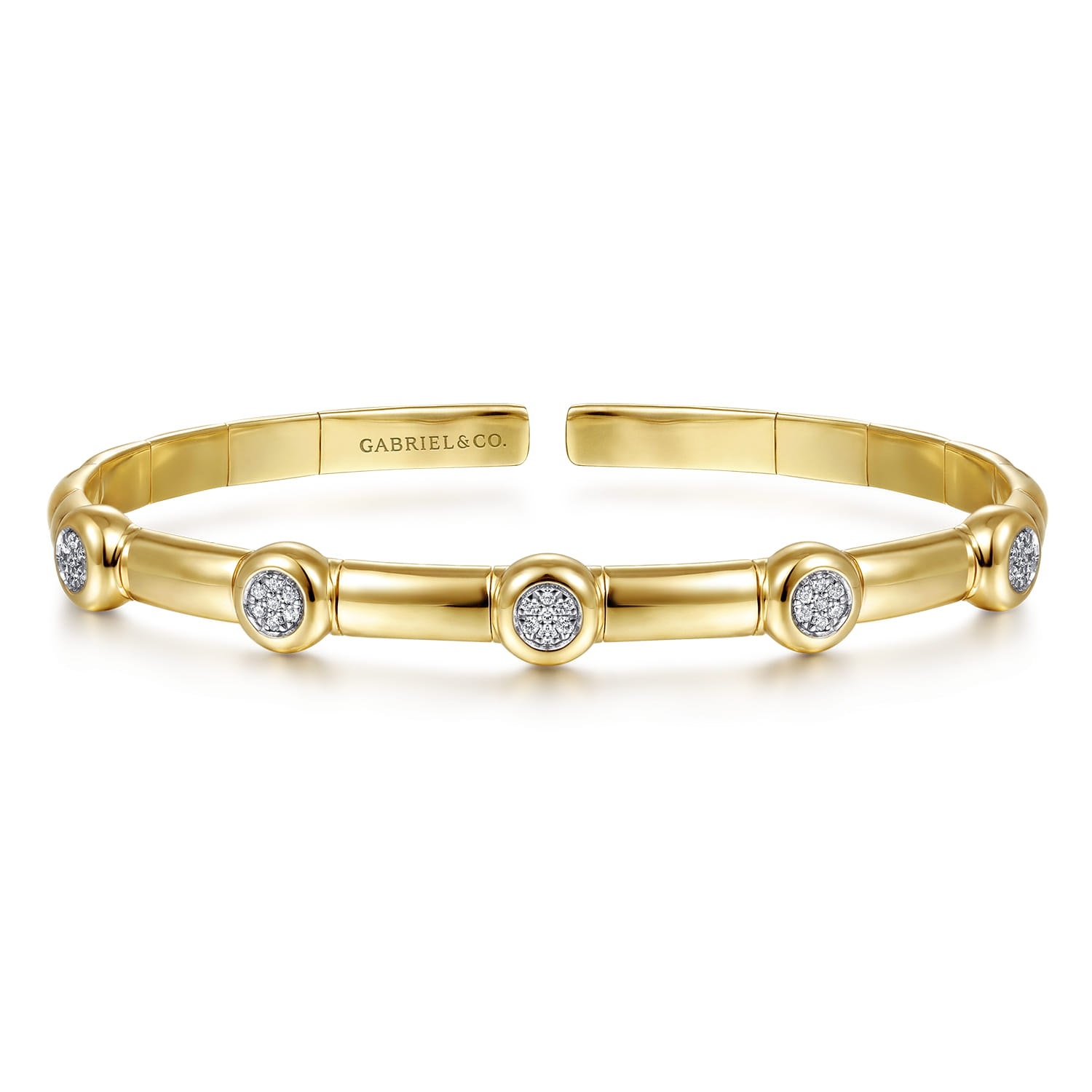 Demure - 14K Yellow Gold Open Bangle Bracelet with Diamond Stations - 0.18 ct - Shot 1