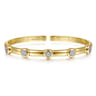 Demure - 14K Yellow Gold Open Bangle Bracelet with Diamond Stations - 0.18 ct
