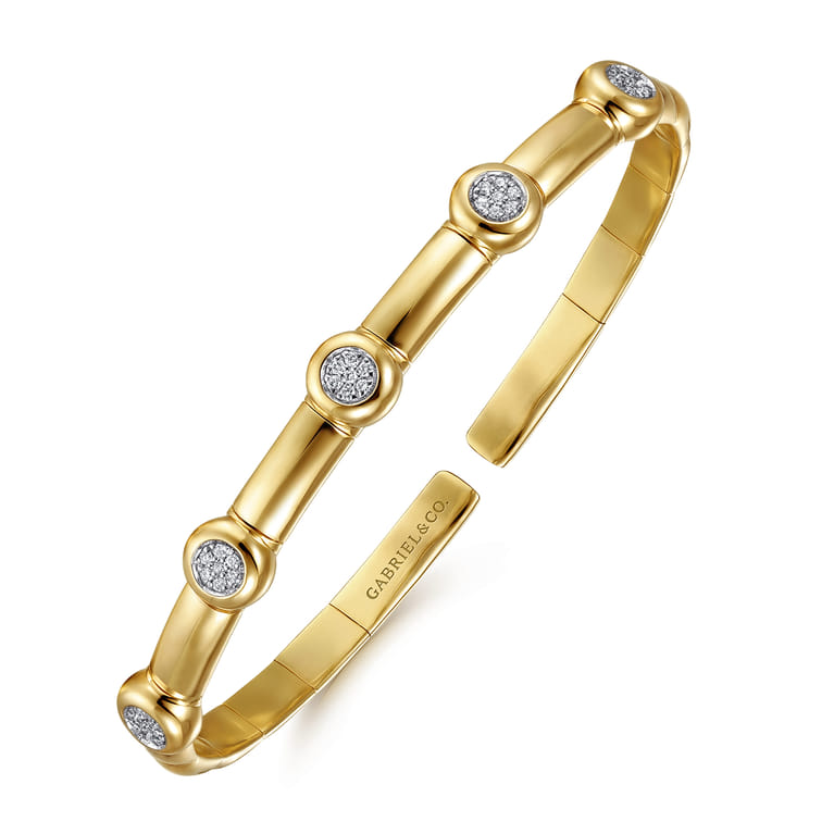 Demure - 14K Yellow Gold Open Bangle Bracelet with Diamond Stations - 0.18 ct - Shot 2
