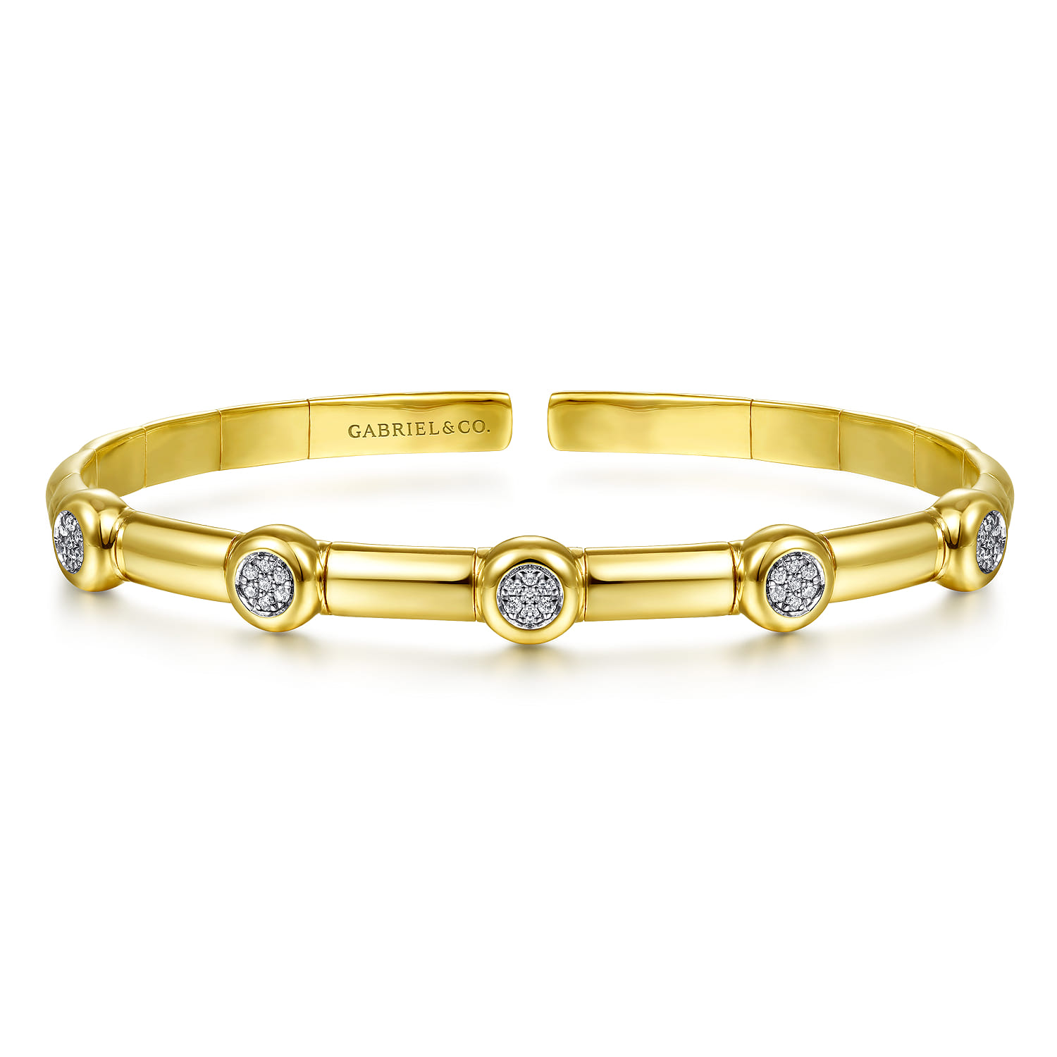 Demure - 14K Yellow Gold Open Bangle with Diamond Stations - 0.17 ct - Shot 1