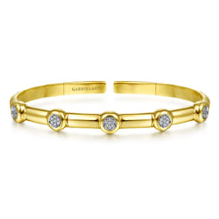 14K Yellow Gold Open Bangle with Diamond Stations