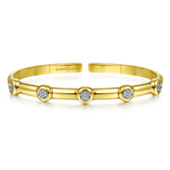 Demure - 14K Yellow Gold Open Bangle with Diamond Stations
