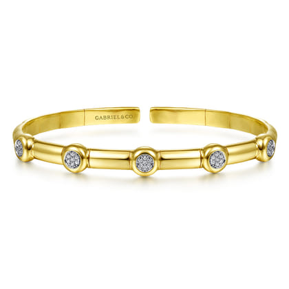 Demure - 14K Yellow Gold Open Bangle with Diamond Stations