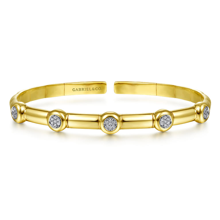 Demure - 14K Yellow Gold Open Bangle with Diamond Stations - 0.17 ct - Shot 1