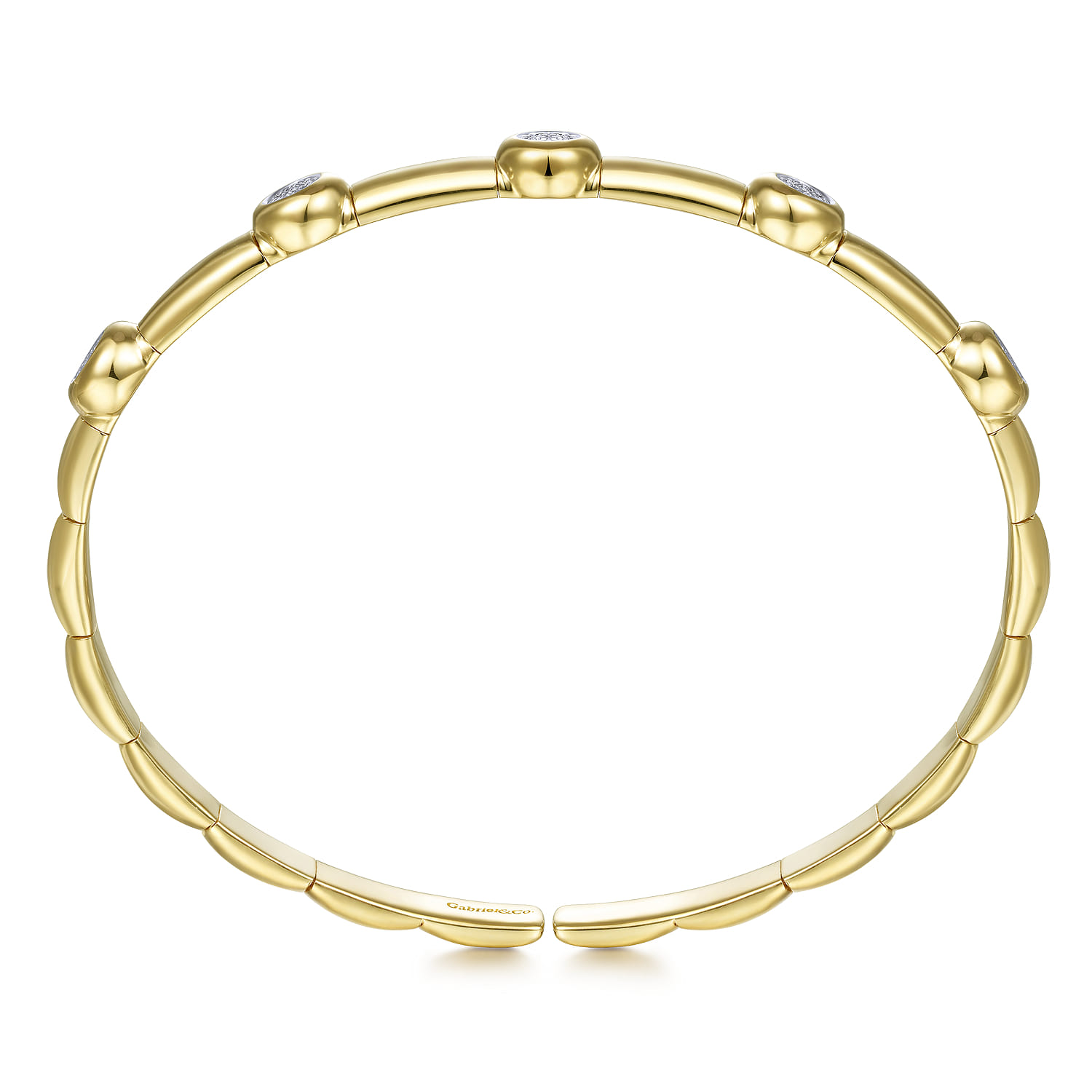 Demure - 14K Yellow Gold Open Bangle with Diamond Stations - 0.17 ct - Shot 3