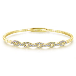 14K Yellow Gold Oval Link Diamond Bangle