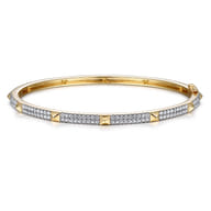 Demure - 14K Yellow Gold Pave Diamond Bangle with Pyramid Stations