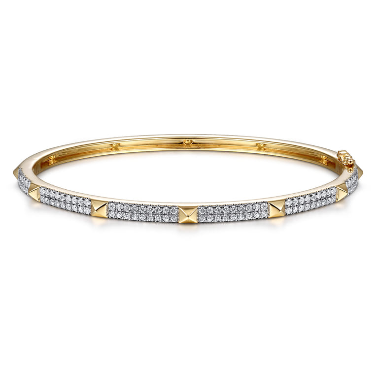 Demure - 14K Yellow Gold Pave Diamond Bangle with Pyramid Stations - 0.7 ct - Shot 1