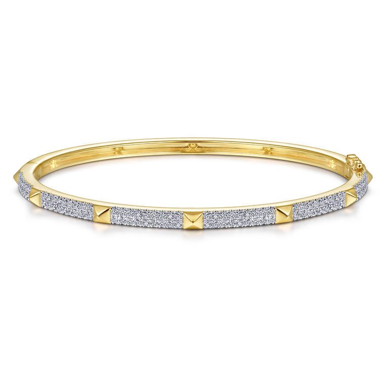 Demure - 14K Yellow Gold Pave Diamond Bangle with Pyramid Stations - 0.75 ct - Shot 1