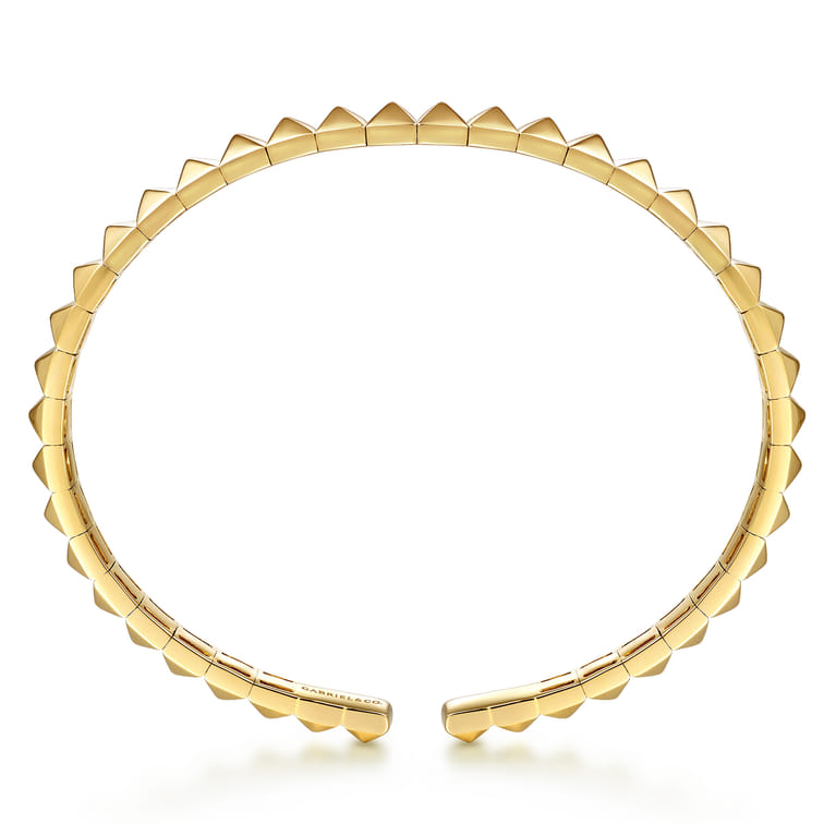 Demure - 14K Yellow Gold Pyramid Cuff Bangle Bracelet - Shot 3