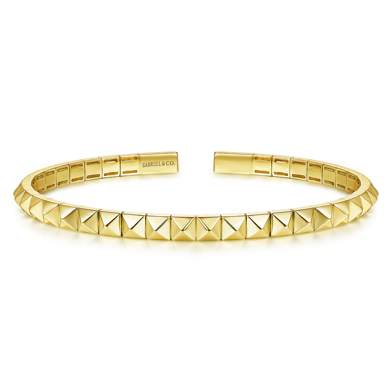 Demure - 14K Yellow Gold Pyramid Cuff Bracelet - Shot 1