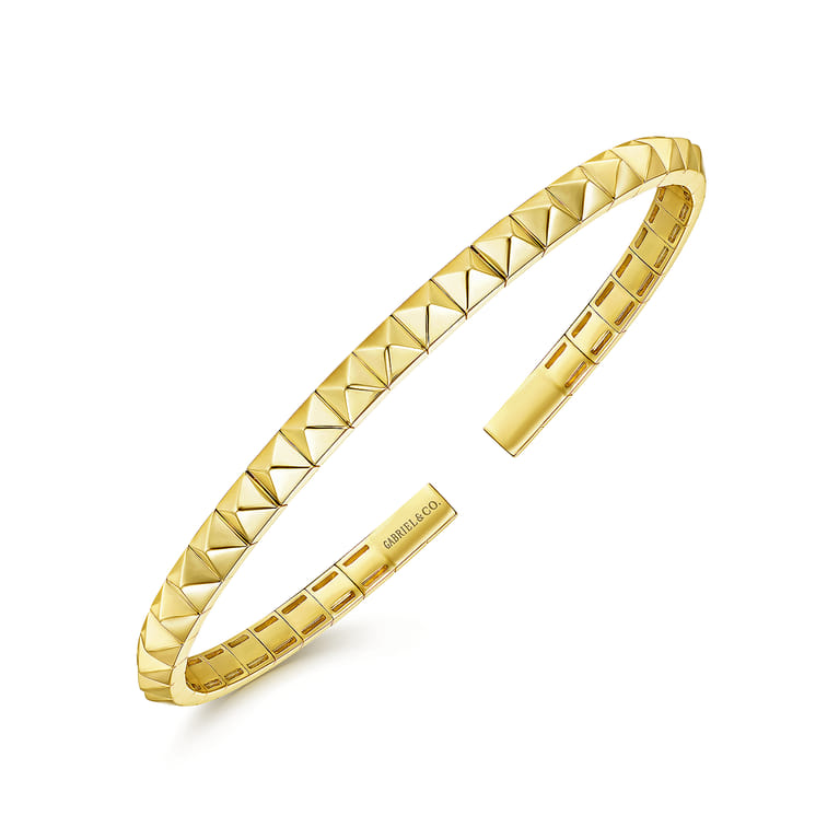 Demure - 14K Yellow Gold Pyramid Cuff Bracelet - Shot 2