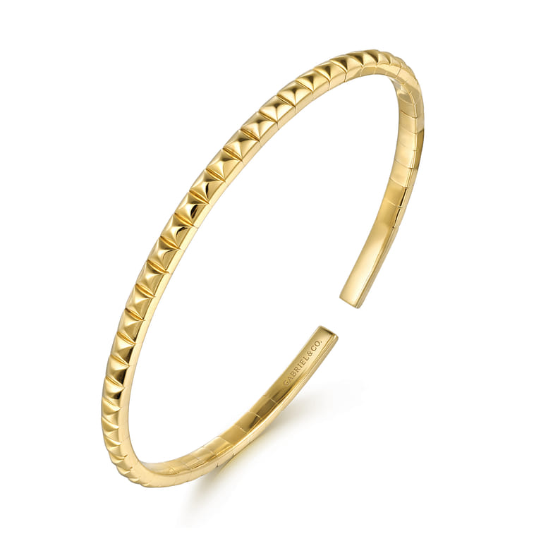Demure - 14K Yellow Gold Pyramid Open Bangle Bracelet - Shot 2
