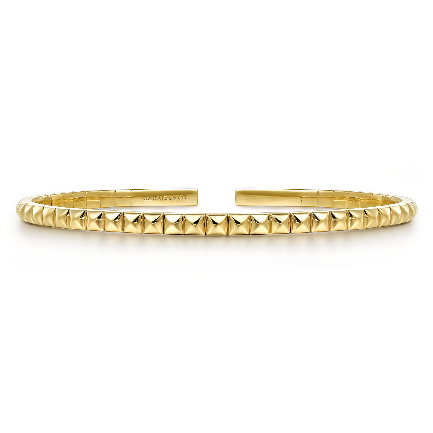 Demure - 14K Yellow Gold Pyramid Open Bangle - Shot 1