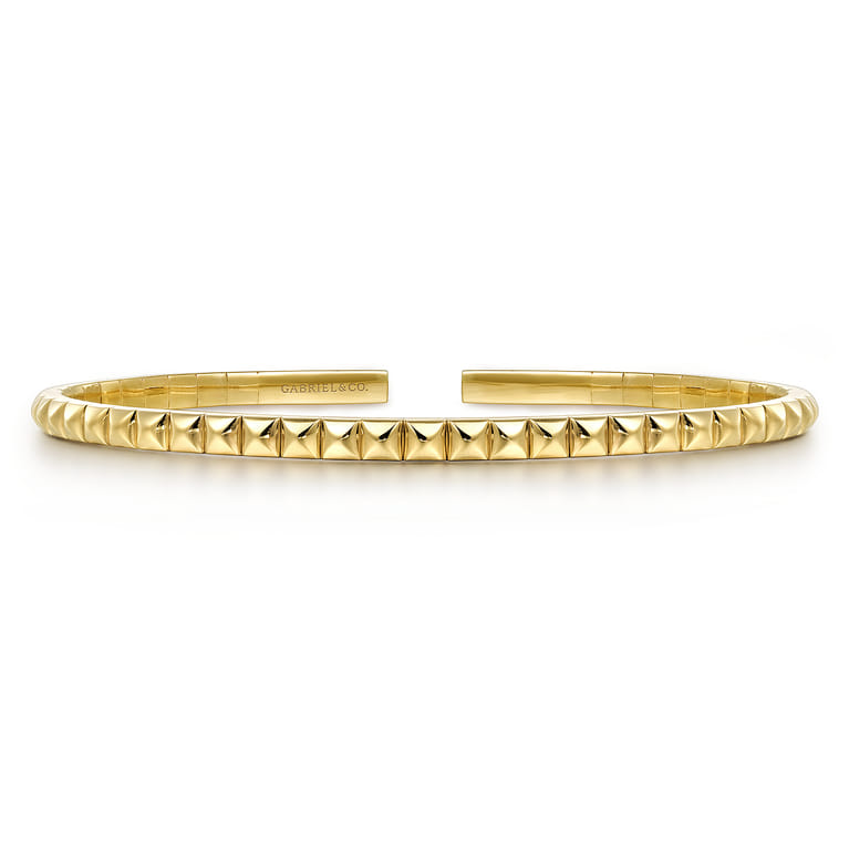 Demure - 14K Yellow Gold Pyramid Open Bangle - Shot 1
