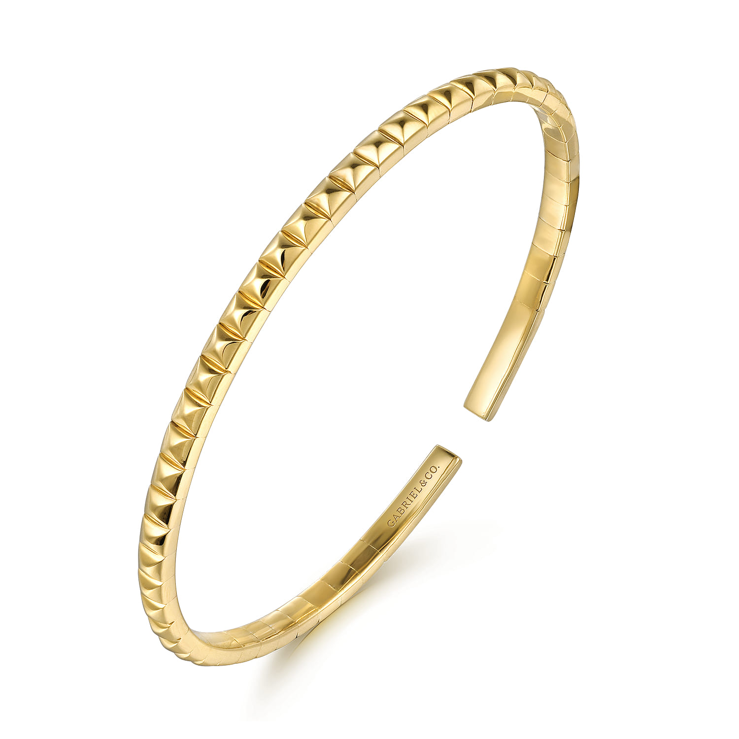 Demure - 14K Yellow Gold Pyramid Open Bangle - Shot 2