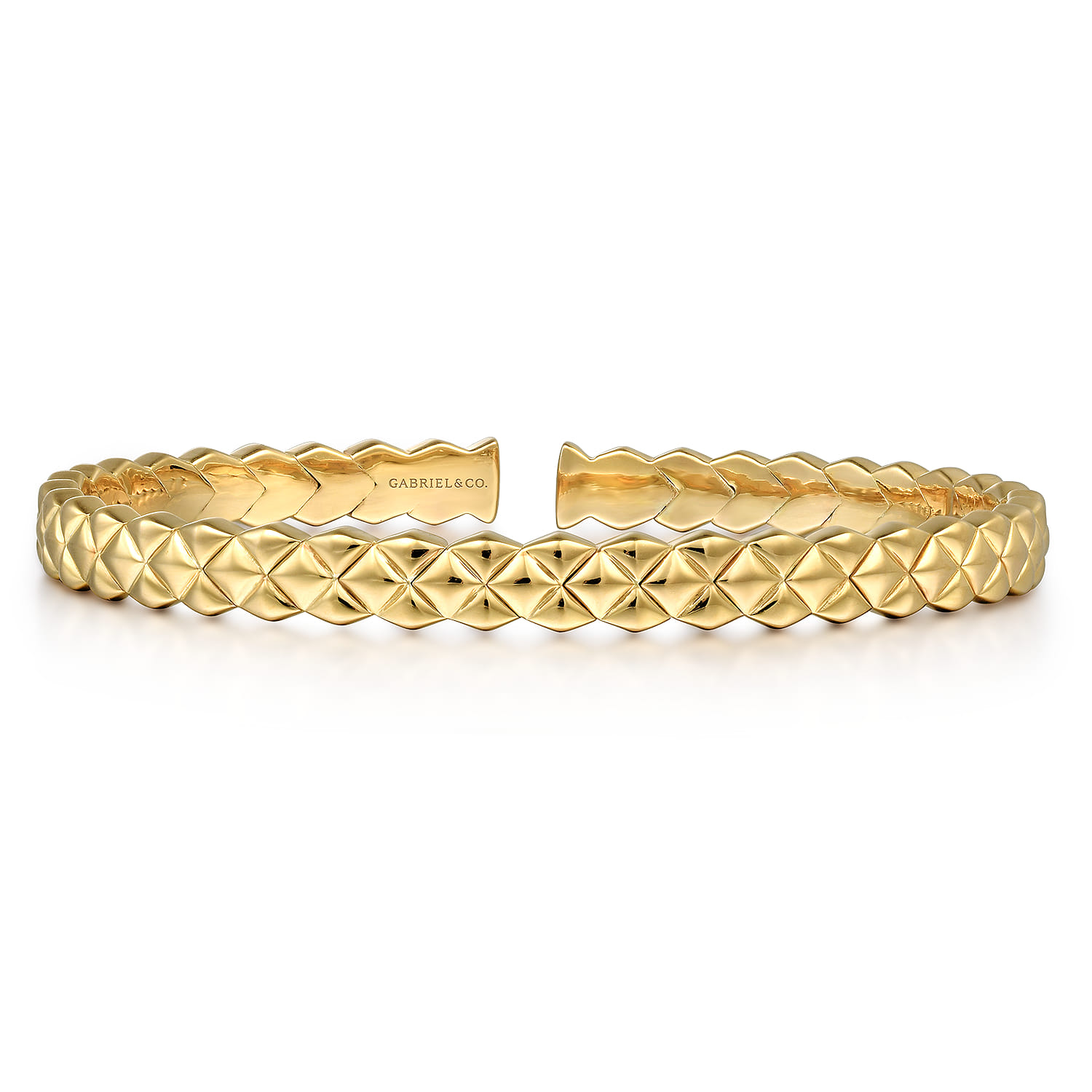 Demure - 14K Yellow Gold Quilt Pattern Cuff Bracelet - Shot 1